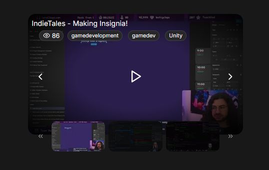 The featured streams section showing a stream thumbnail with viewer count relative tags and arrows to navigate to previous and next featured streams