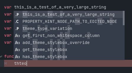 typing the string thteo with the suggestions popping up with this_is_a_test_of_a_very_large_string as the first option