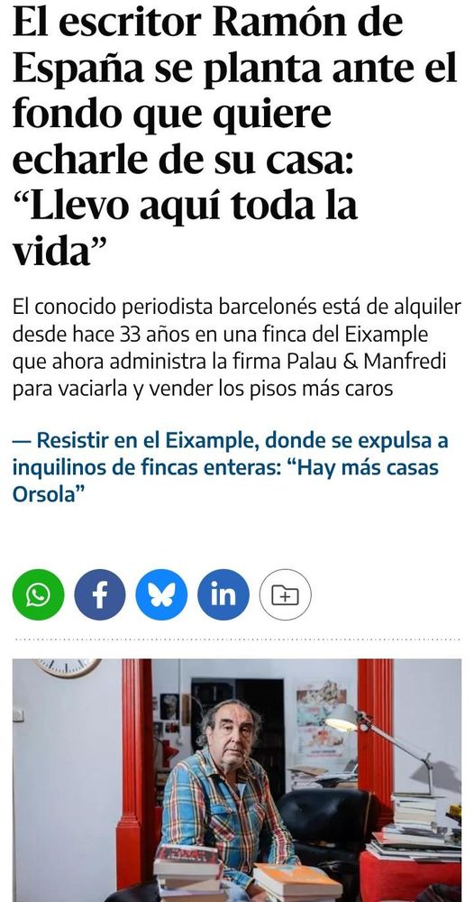 Entrevista a Ramón de España en El Diario, quejándose de que tras 33 años su casero le echa de su casa.
