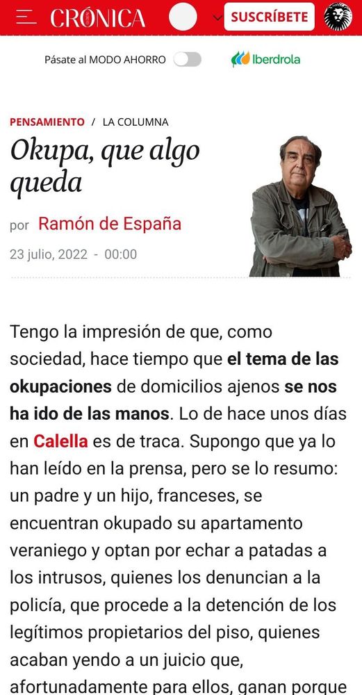 Artículo en Ramón de España en El Español, titulado "okupa que algo queda"