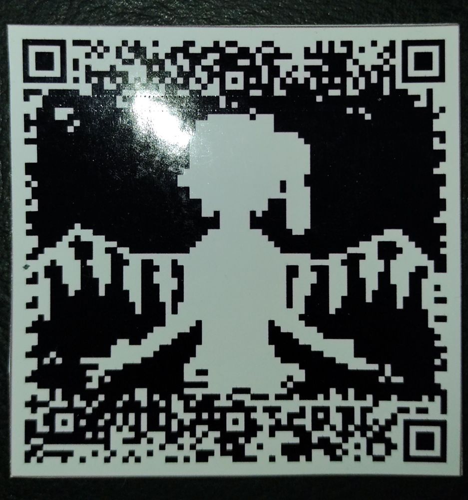 it's an sticker with a QR code with a frame of the music video of Bad Apple! with Flandre Scarlet, it's in the same style as the QR code. I don't think it works in this specific photo since I took it with flash on but it should redirect to a video called "Bad Apple! but it's an unscannable QR code" or something like that which is the music video but all the frames are QR code. Link: https://youtu.be/1ems029Rln4?si=VuC9TnEBB9jsaj7N