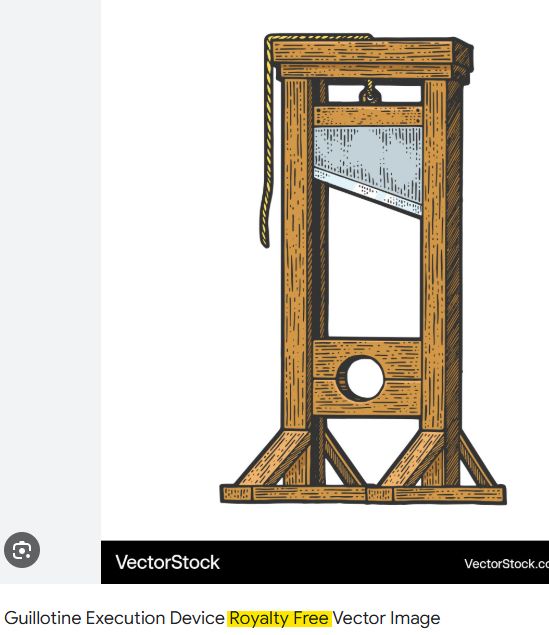VectorStock image of a drawn guillotine with the subtitle "Guillotine Execution Device Royalty Free Vector Image" 