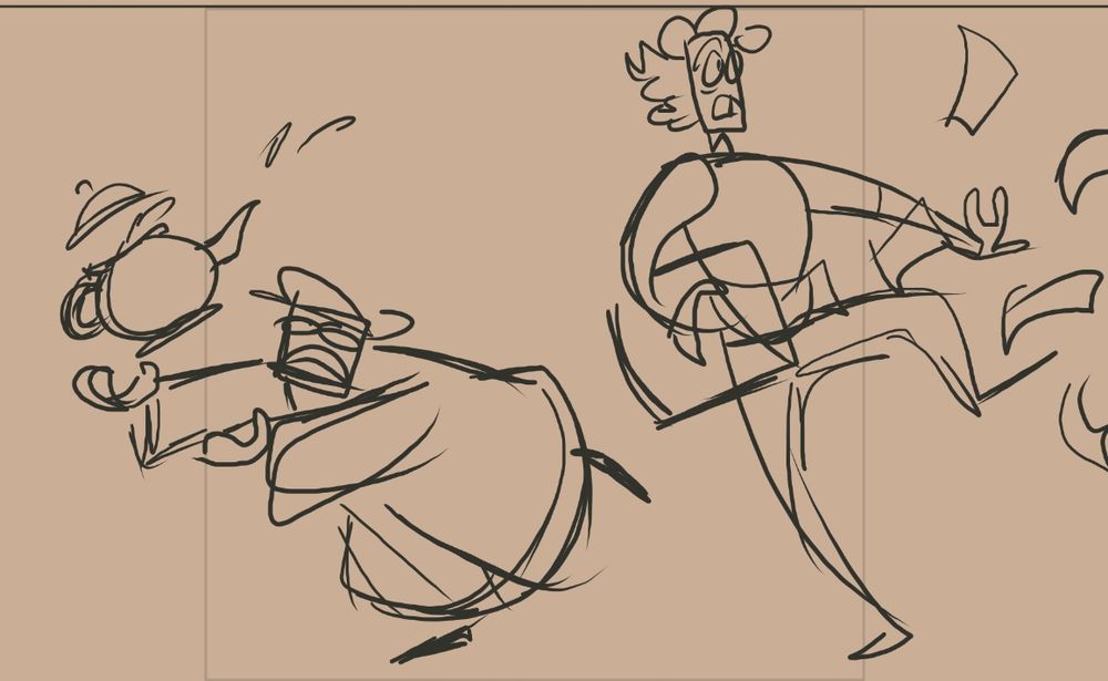 Super rough drawing of the idiots running away while holding things they stole. Including a kettle and a folder full of paper???