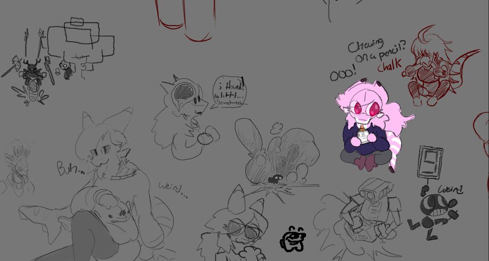 the little chalk eater in the corner was drawn by dthunder65 to accompany my glue drinker :^)