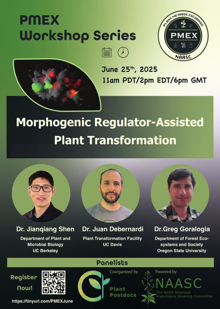 PMEX Workshop Flier featuring Dr. Jianqiang Shen, Dr. Juan Debernardi, Dr. Greg Goralogia and the QR code to register. 