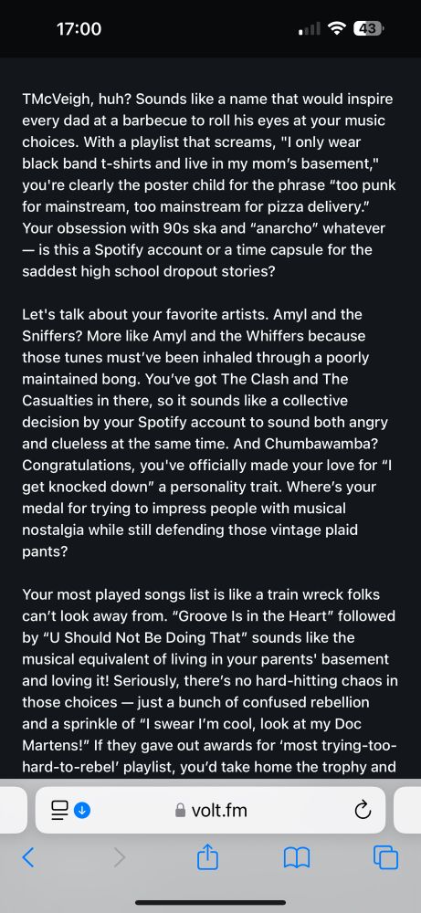 My musical taste roasted by volt.fm