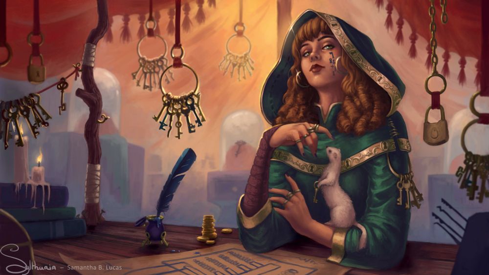 A mysterious character that makes keys, sitting in her tent which functions as her traveling store