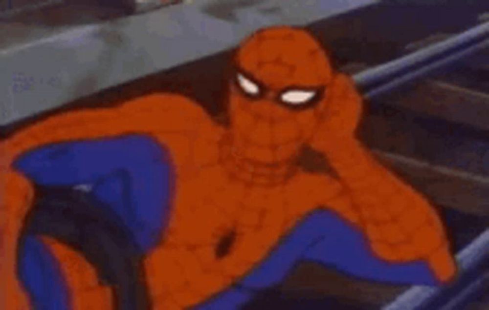 a cartoon of spider-man sitting on a staircase .