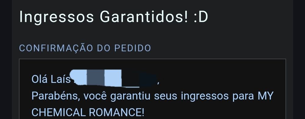 print do e-mail da Eventim confirmando que garanti os ongressos para o show do My Chemical Romance