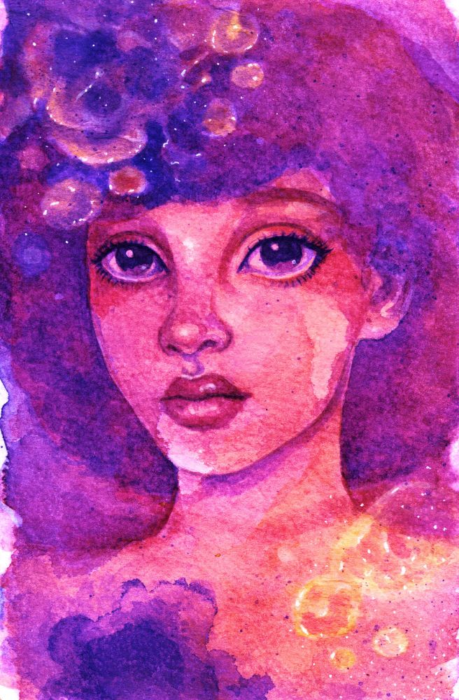 Portrait of a woman made with Watercolour. Atmosphere is dreamy.
