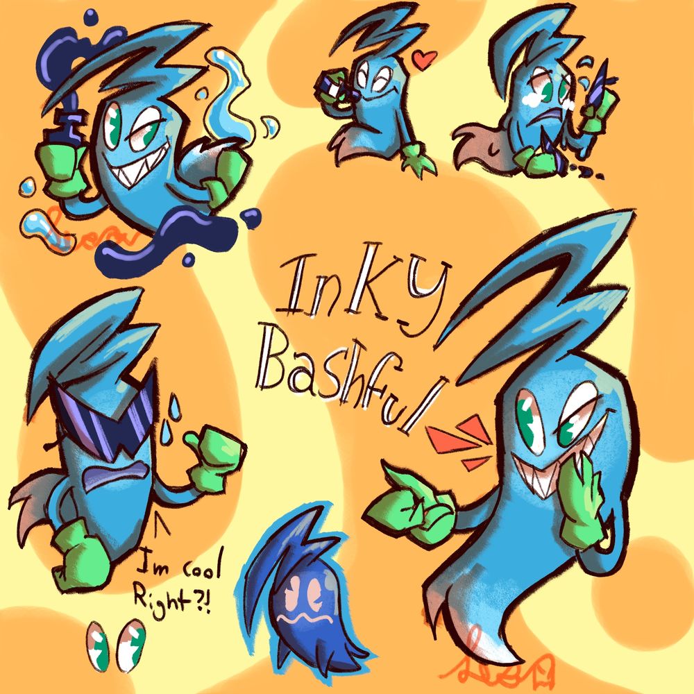 inky bashful, sassy but insecure, sometimes needs his triangle sunglasses to to feel fully confident