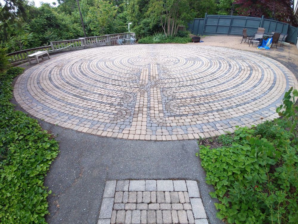 Photo of a labyrinth  created with mosaic brickwork at Richmond Hill in Richmond, Virginia