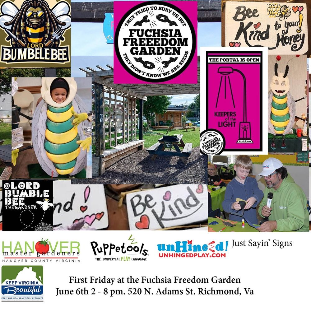 Collage showing activities of the Fuchsia Freedom Garden