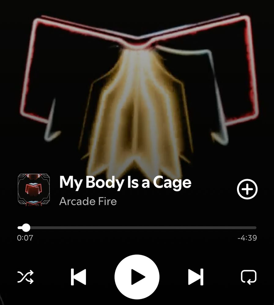 Spotify interface playing “My Body is a Cage” by Arcade Fire