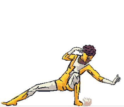 a drawing of Thunderstrike bending very low into a strike