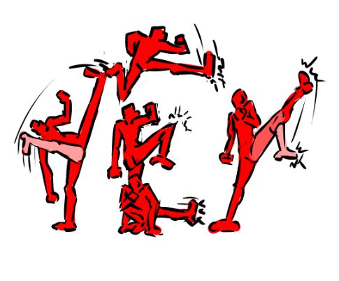 a drawing of a red figure attacking in various ways