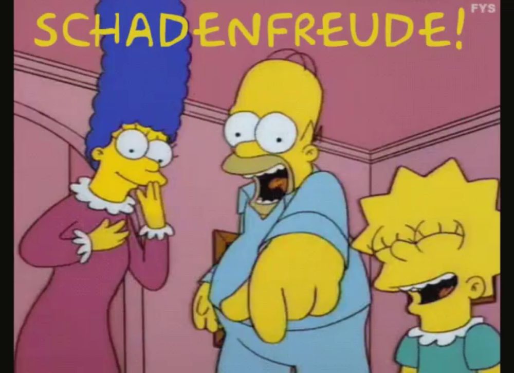 a cartoon of homer simpson and marge simpson with the words " schadenfreude " on the bottom