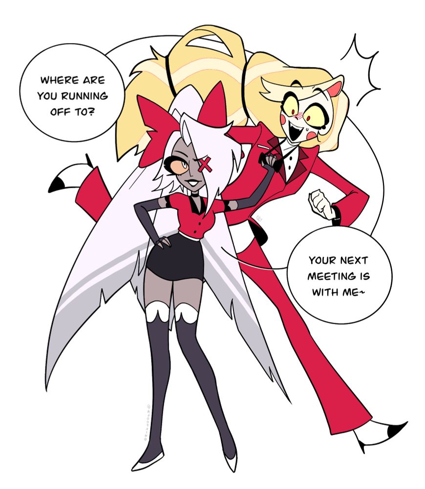 Fanart of Hazbin Hotel Vaggi flirting with Charlie