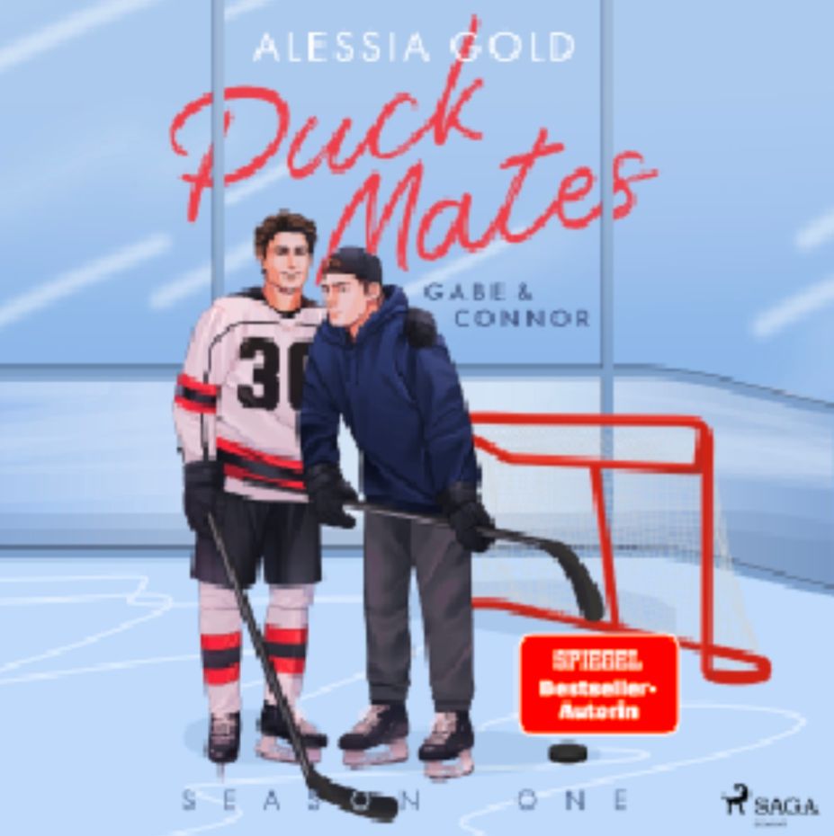 Das Bild zeigt das Cover des Buches „Puck Mates“ von Alessia Gold, das zwei Eishockeyspieler auf dem Eis darstellt.

Das Bild zeigt zwei junge Männer auf einer Eishockeybahn. Ein Mann im Vordergrund trägt eine dunkle Jacke, eine Kappe und Eislaufschuhe. Er lehnt sich leicht zu einem anderen Mann, der eine Eishockeyausrüstung trägt, mit einem weißen Trikot mit der Nummer 30 und roten und schwarzen Akzenten. Der Mann im Trikot hält einen Schläger. Im Hintergrund befindet sich ein Eishockeytor. Der Hintergrund ist hellblau und suggeriert eine Eisfläche. Der Titel des Buches, "Puck Mates", ist in großer Schrift in roter Farbe über den beiden Männern platziert. Der Name der Autorin, "Alessia Gold", ist ebenfalls oben im Bild zu sehen. Unterhalb des Titels steht "Gabe & Connor", was vermutlich die Namen der Protagonisten sind. Im unteren Bereich steht "Season One". Ein kleiner roter Kasten mit der Aufschrift "SPIEGEL Bestseller Autorin" ist ebenfalls zu sehen. Unten rechts befindet sich ein kleines Logo von "Saga". Die Gesamtstimmung des Bildes ist freundlich, sportlich und romantisch angedeutet. Es wirkt modern und ansprechend gestaltet. Das Bild suggeriert eine Geschichte um Eishockey und eine mögliche Liebesgeschichte zwischen den beiden Protagonisten.