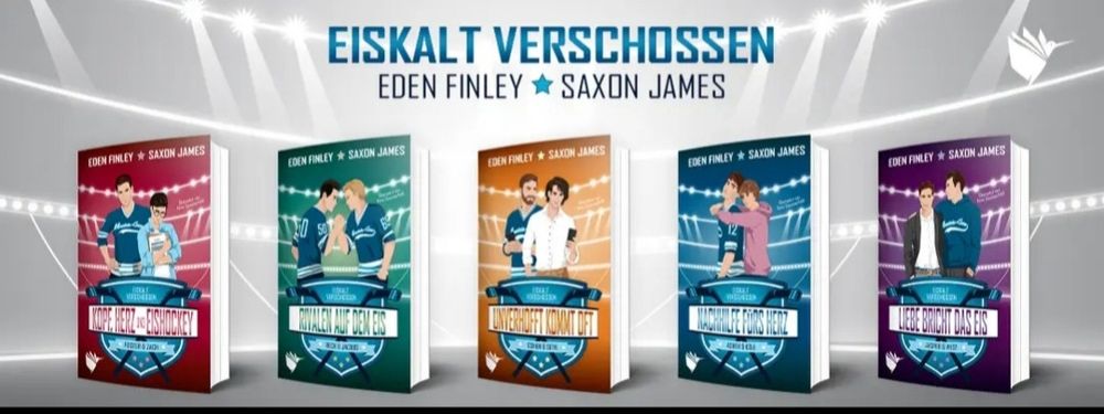 Die fünf Cover der Buchreihe "Eiskalt Verschossen" von eden Finley und Saxon James