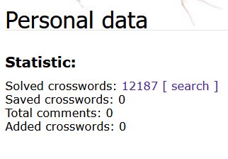 cropped screencap of my nonograms.org profile. 12,187 crosswords solved