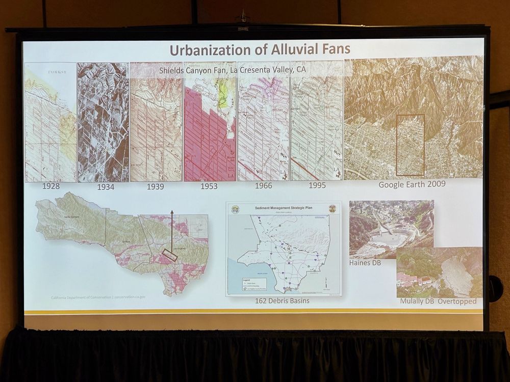 PowerPoint slide showing different topographic maps of one area of La Cañada showing more homes being built over time from 1928 to 2009. In 1928 the area is very lightly populated with scattered homes and by 2009 every lot is filled with homes and other buildings. 
