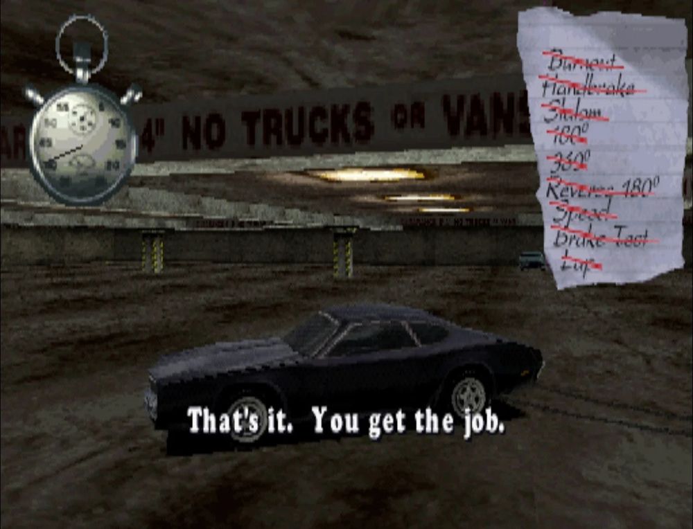 Completed the garage driving test with all tests checked off on the list.