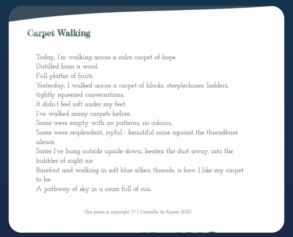 'Carpet Walking' a poem by Carmella de Keyser 