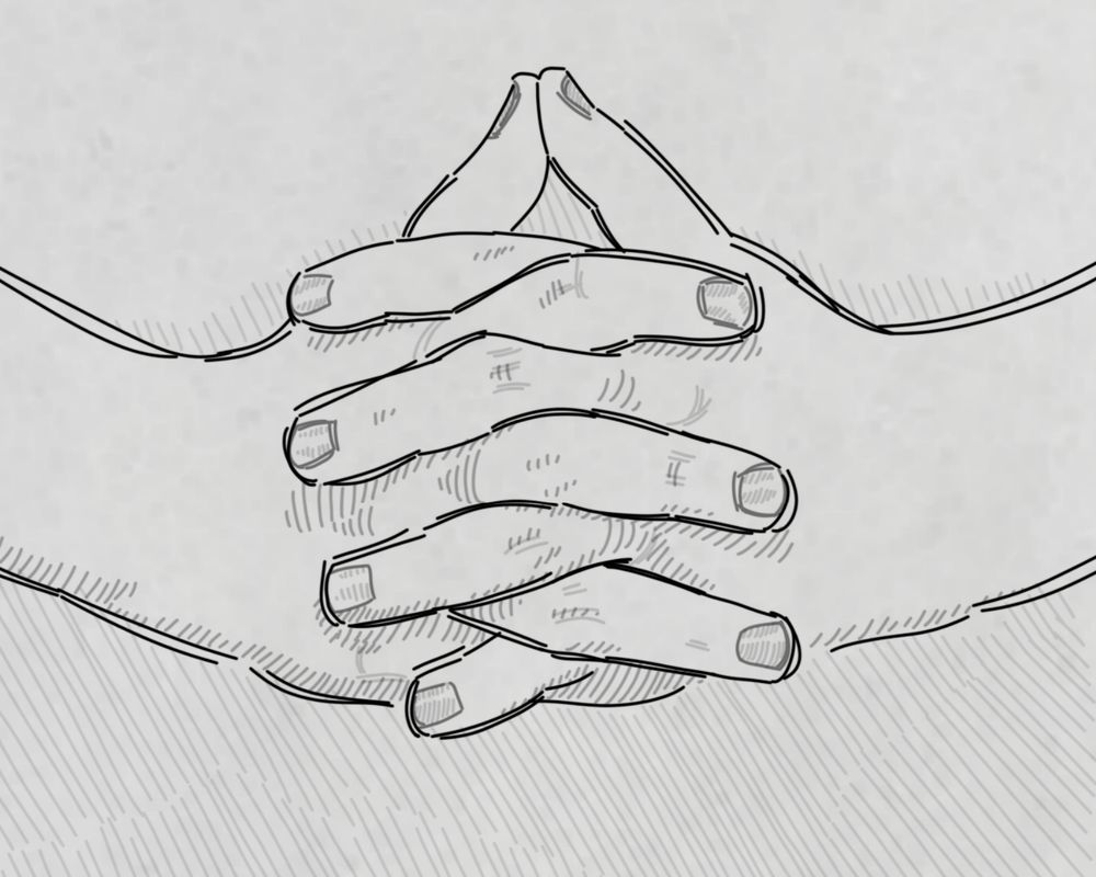 Digital art. Cropped sketch. Two clasped hands.
