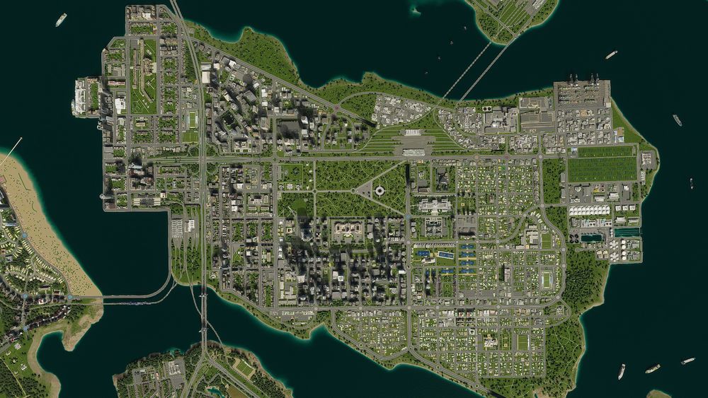 Capture d'écran du jeu Cities: Skylines 2 : vue aérienne e l'île