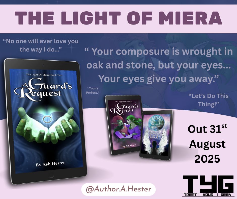 The Light of Miera Title with three book covers and lots of quotes