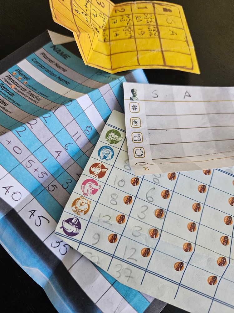 Board game score sheets