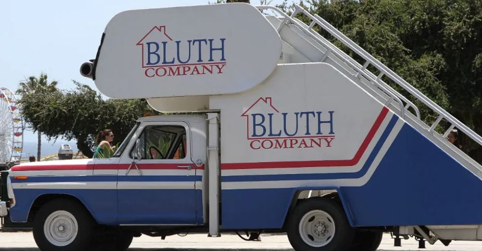 A truck with a staircase on the back, from the Bluth Company tv show Arrested Development.