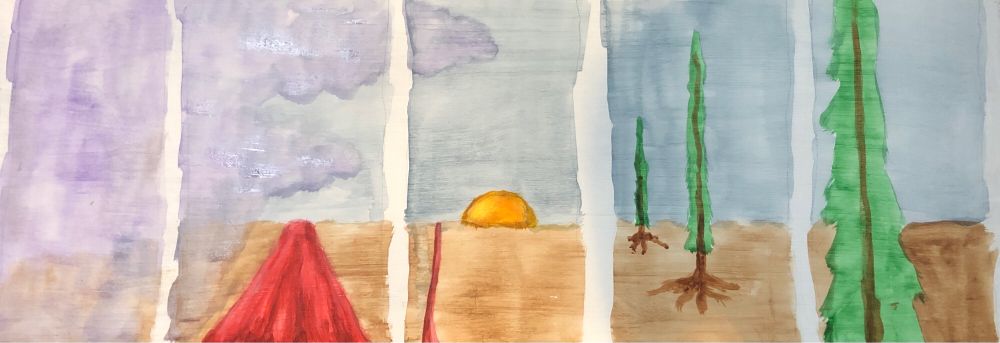 Halfway through making the painting.