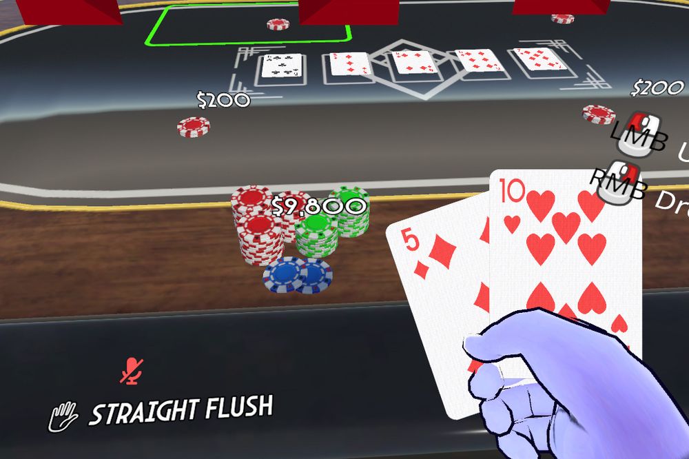 A straight flush found during the development of VRChat Texas Hold'em