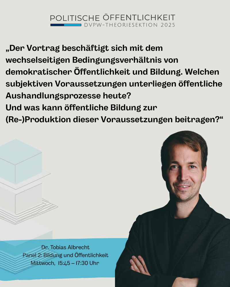 „Der Vortrag beschäftigt sich mit dem wechselseitigen Bedingungsverhältnis von demokratischer Öffentlichkeit und Bildung. Welchen subjektiven Voraussetzungen unterliegen öffentliche Aushandlungsprozesse heute? Und was kann öffentliche Bildung zur (Re-)Produktion dieser Voraussetzungen beitragen?“
