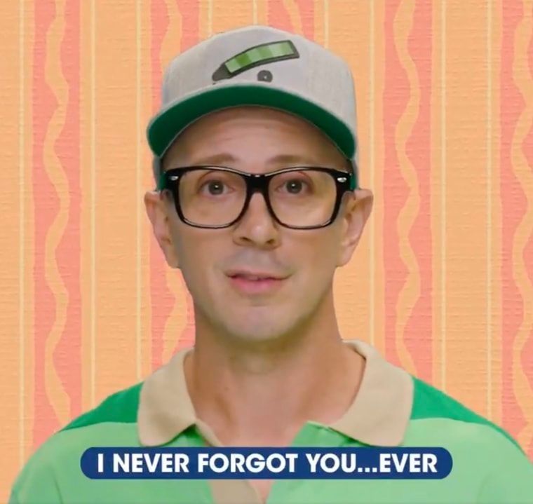A picture of Steve Burns from the come back video. He's wearing black glasses, a gat with a cartoon crayon on it, and a green striped shirt.

There are Steve's captions at the bottom of the image that say "I never forgot you, ever"