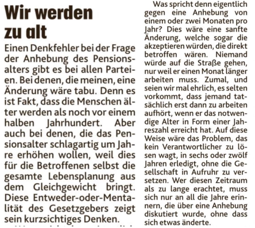 Leserbrief, Kronen Zeitung