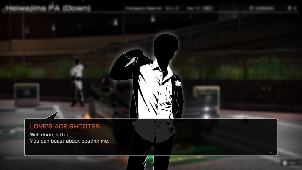 A screenshot from Tokyo Xtreme Racer (2025).

LOVE'S ACE SHOOTER: "Well done, kitten. You can boast about beating me."