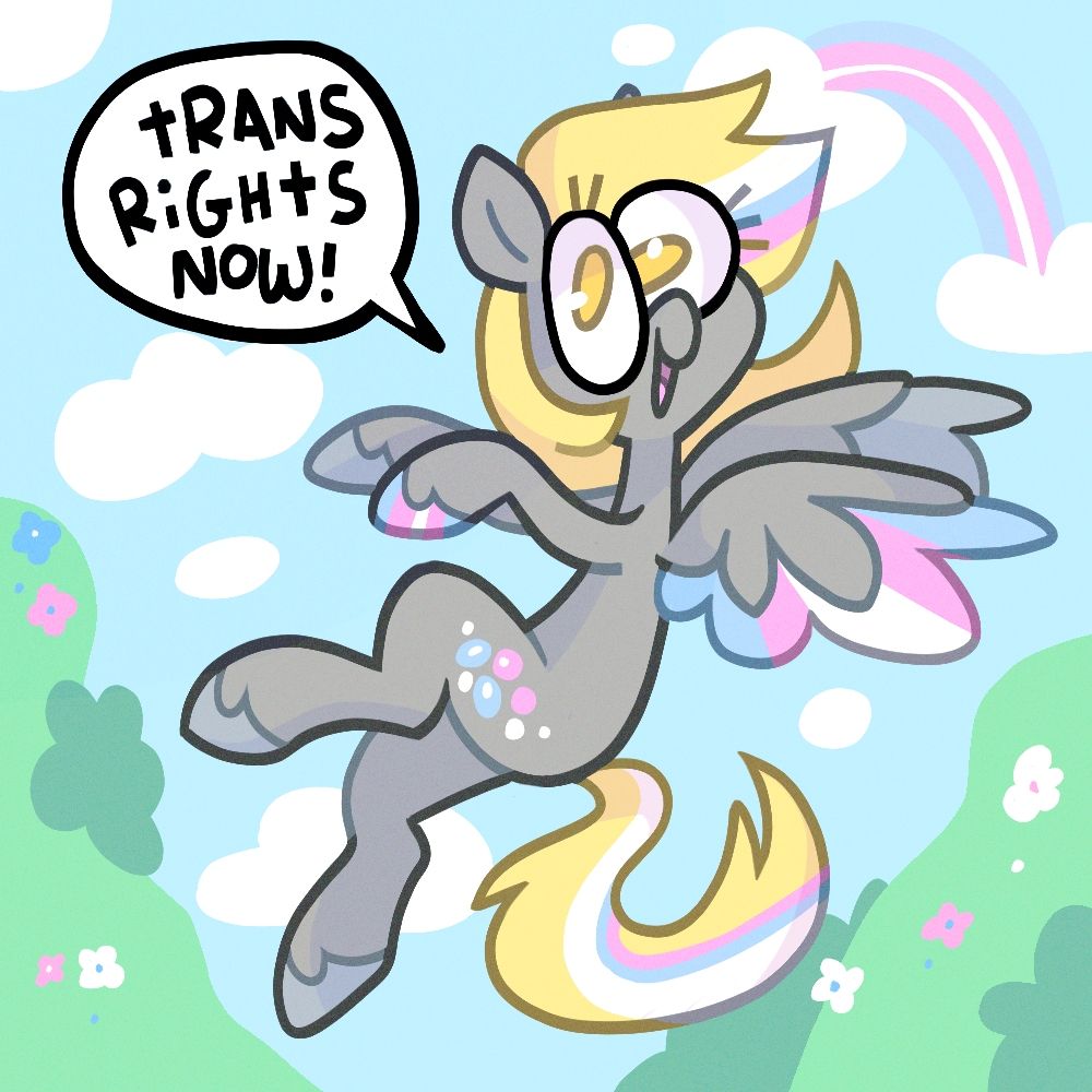 cute pastel digital art of Derpy Hooves from My Little Pony in transgender rights colours 