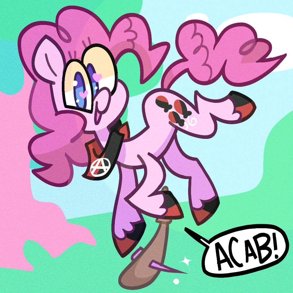 cute pastel digital art of Pinkie Pie from My Little Pony with the anarcho communist flag
