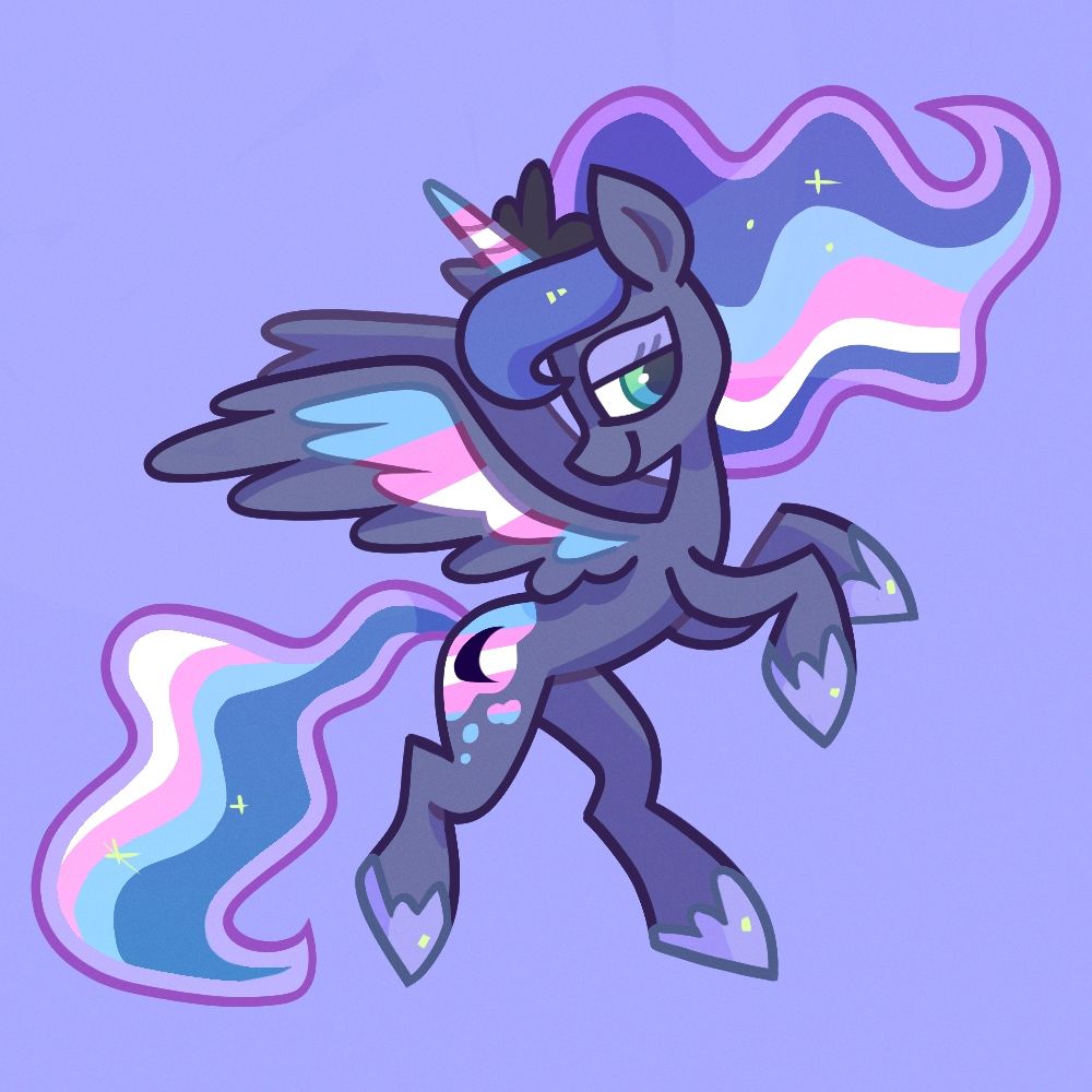 digital art of Luna from My Little Pony with transgender pride flag colours in her hair