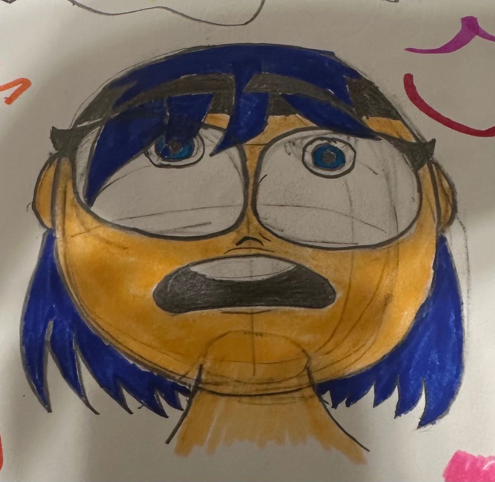 A drawing of Hope looking fearful