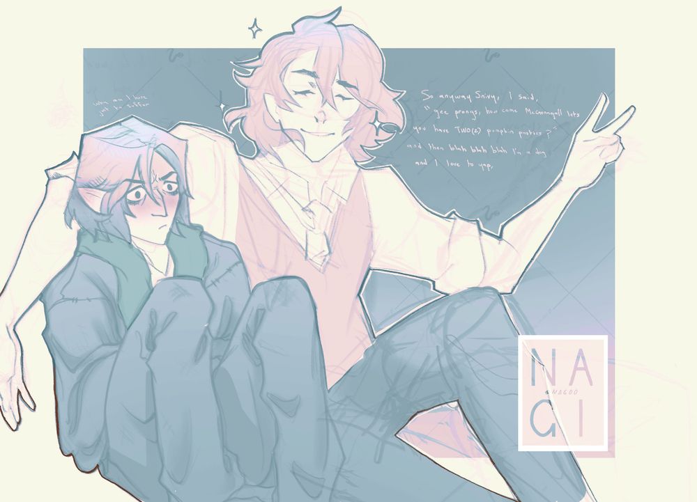 young Severus Snape sits rigidly and uncomfortably next to young sirius black who has his arm around him casually as he yaps away. Severus is seething but he's also blushing.