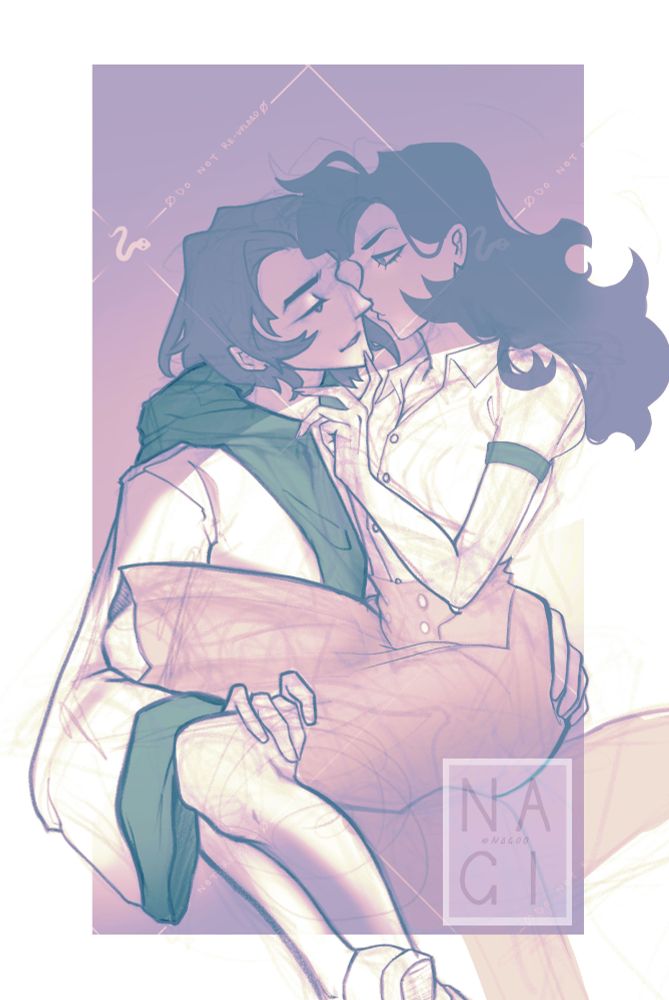 young severus snape sits with young bellatrix black upon his lap. they are about to kiss.