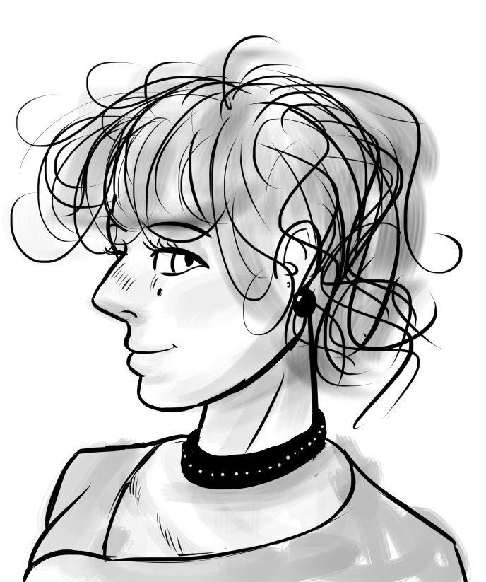 The same goth trans girl, but in black and white, cuz I still really like this lineart.
