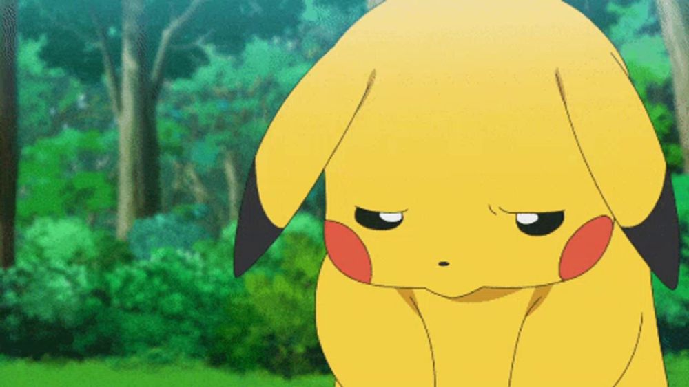 a pikachu with a sad look on its face