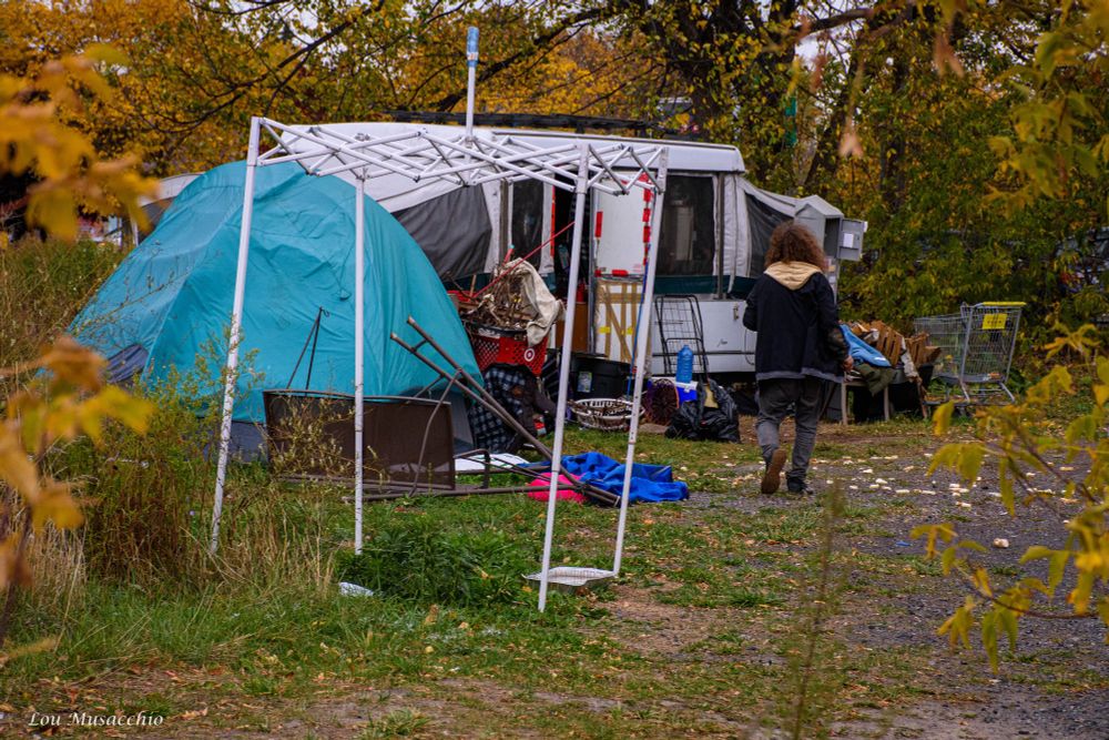 A homeless encampment off of Taschereau blvd. along Churchill street in Greenfield Park.