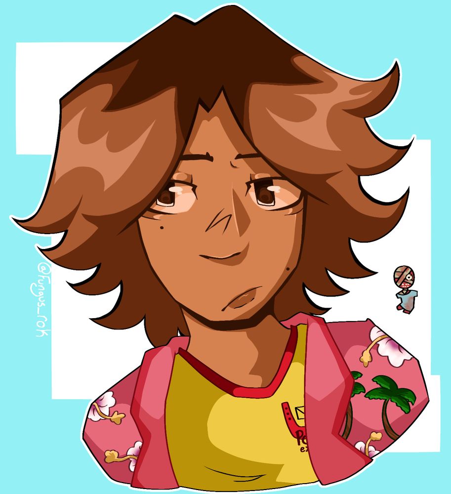 fanart of Daisuke, a character from the game mouthwashing. there's a small doodle of post-crash Curly off to the side