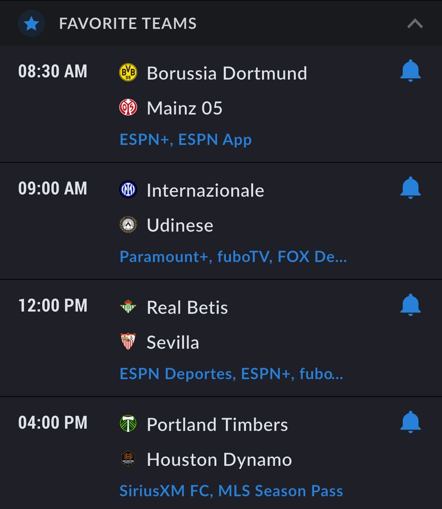 Tv schedules for my fav teams. 
